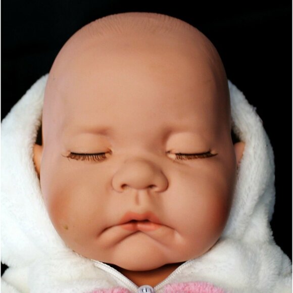 Anatomically Correct Baby Girl Doll in White Bunny Sleeper 1 Pc Eyelashes - Picture 8 of 12